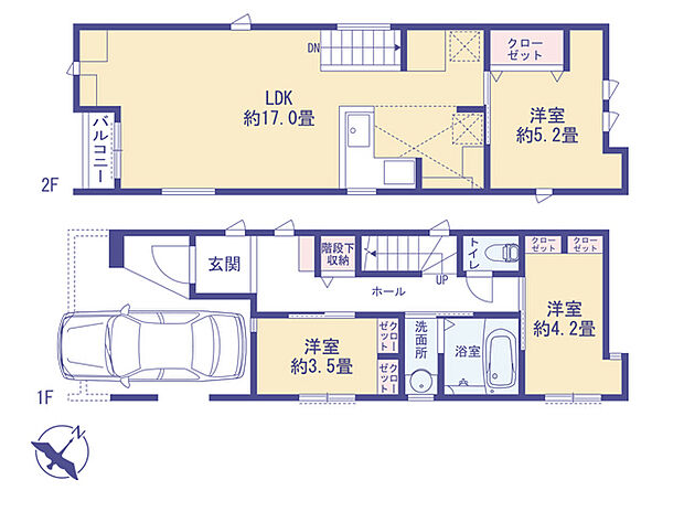 【3LDK】上記建物面積にはガレージ9.31m2を含みます
