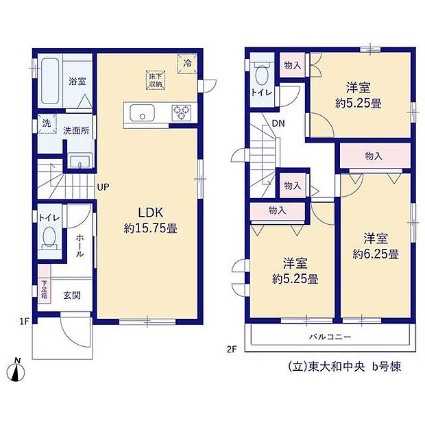 【B号棟】価格3990万円、3LDK、土地面積105.54m2、建物面積81.56m2