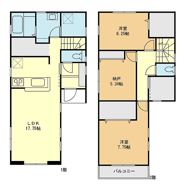 【2LDK+S】間取図1号棟