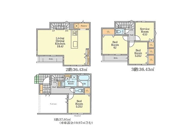 【3LDK+S】2号棟間取図