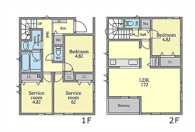 【2LDK+2S】1号棟間取図