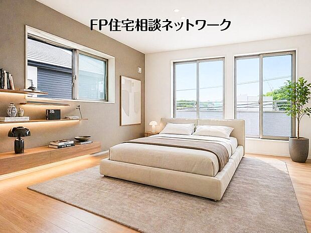 【リビング以外の居室】寝室は常に明るく、気持ちの良い毎朝を迎えられます。（本画像はCGで作成しており、実際に現地に家具はおかれておりません。また価格に家具は含まれておりません。）