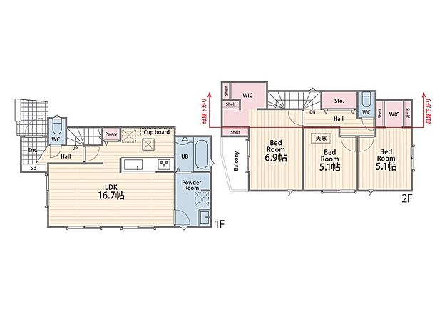 【3LDK】1号棟間取図