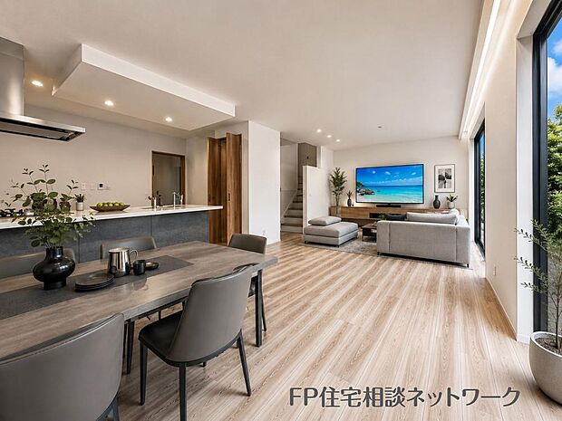 【リビング】家族と過ごす時間を大切にしたい方にぴったりのゆとりある住空間です♪（本画像はCGで作成しており、実際に現地に家具はおかれておりません。また価格に家具は含まれておりません。）