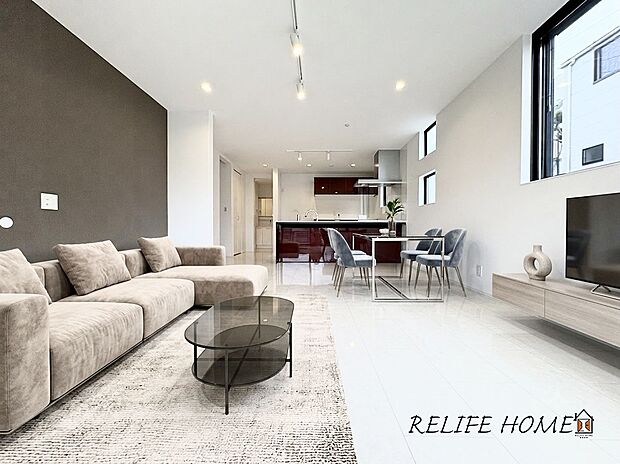 ■Living Room■  ※本画像はAIがCGで家具作成しており、実際の現地に家具は設置されておりません。また、販売価格に家具等は含まれておりません。（B号棟）