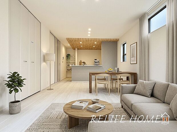 【リビング】■Living Room■ 家族全員が空間を共有できる理想的なゆったりサイズのリビング。陽当たりも良く嬉しい空間となります。※本画像はAIがCGで家具作成しており、現地に家具は設置されておりません。