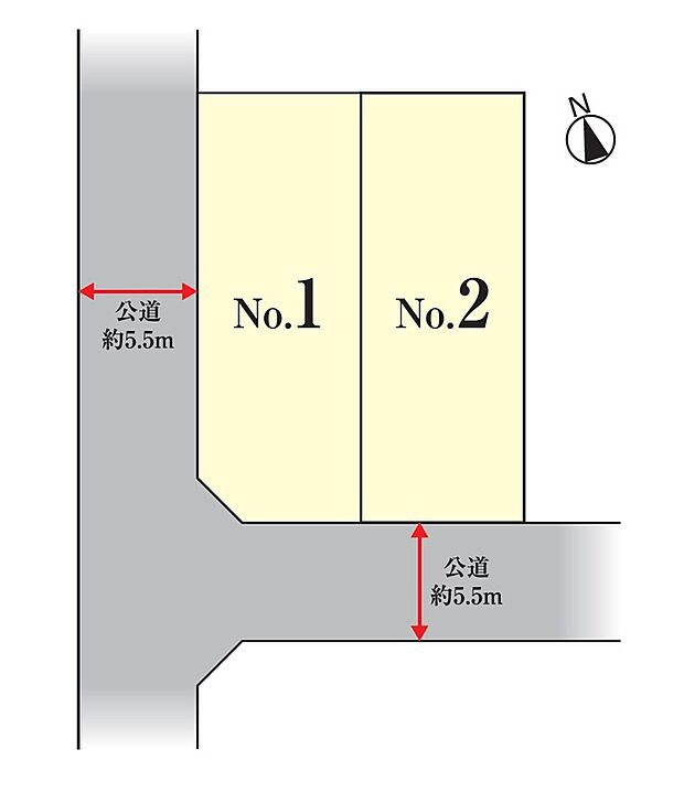 隣地との間隔や陽当たりを計算し尽くした配棟計画。前面道路5.5m+並列駐車可能なゆとりのカースペースは、毎日の車の出し入れもスムーズ。