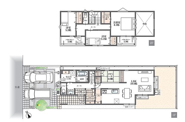 [No,12プラン]
南にお庭付があるプラン。洗面室と浴室&ランドリールームを分けたプラン。