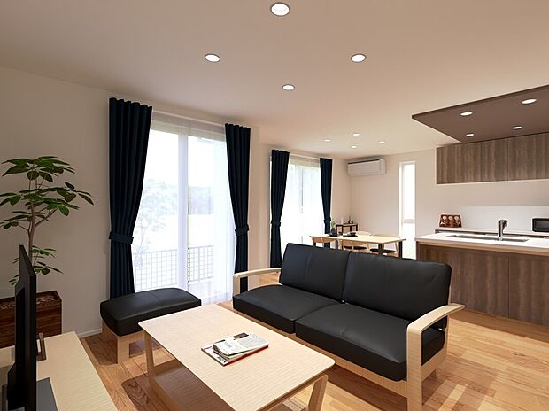 No,05 リビング完成予想図
17.7帖のゆったりしたLDK。さらに廊下とリビングをつなぐ2.2帖ファミリーークローゼットを設けております。