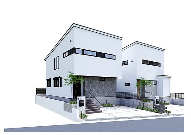 【II期3次　街並み完成予想図】駐車スペース2台。車の出し入れがしやすいフラットな間口。