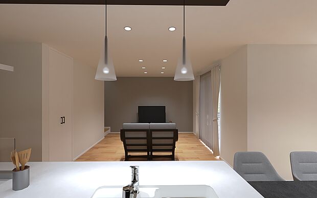 【B-3】
キッチンから部屋全体を見渡せるので、お子様から目を離さずに家事も同時にこなす事が可能です。