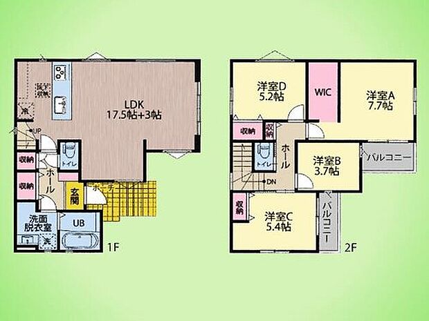 【4LDK】収納の充実が暮らしのゆとりを生み出します。大型ウォークインクローゼットや各所の物入れを活用すれば、リビングはいつも広々。南向きバルコニーからは心地よい風が通り抜け、洗濯物もふかふかに乾きます。