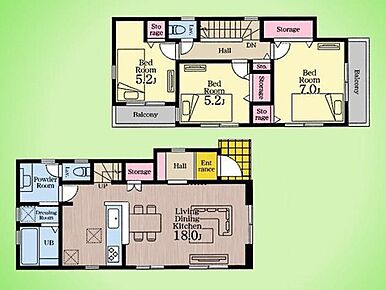 ゆとりある18帖のLDKは、窓から差し込む明るい陽光が包み込む、ご家族の憩いの空間です。キッチンは対面式を採用しており、自然とコミュニケーションが生まれて家族の笑顔が集まります。さらに、水回りをコンパクトに配置した間取りにより、毎日の家事時間を短縮できます。 