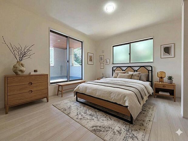 ◇◆洋室◆◇
心地よい光が差し込む、穏やかな主寝室。※本画像はCGで作成しており、実際に現地に家具は置かれておりません。また、価格に家具は含まれておりません。