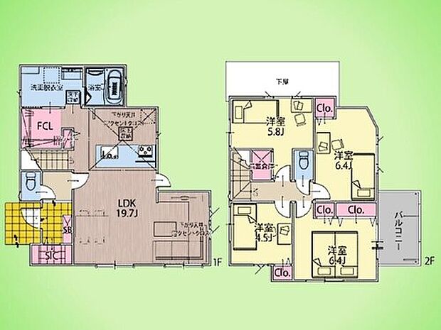 【4LDK】駐車2台可能で来客時も安心。対面式キッチンからはリビングを見渡せ、ご家族との会話も弾みます。さらにパントリー付きで食品や日用品のストックもすっきり収納でき、毎日の暮らしがより快適になります。