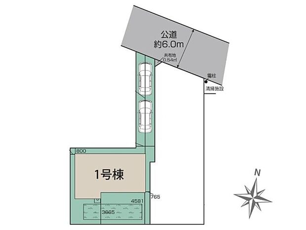 前面道路約6ｍのゆとりある街並みで、お車の出し入れもスムーズ。駐車2台可能で、ご家族でのお車利用にも便利です。
