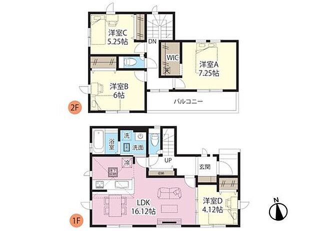 【4LDK】【間取り図面】LDK16.12帖　洋室A7.25　洋室B6帖　洋室C5.25帖　洋室D4.12帖