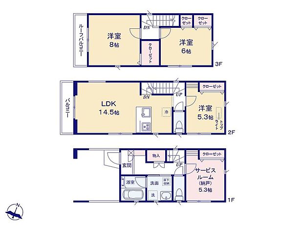 (2期-3号棟(全5棟))、価格5180万円、3LDK+S、土地面積64.54m2、建物面積109.63m2