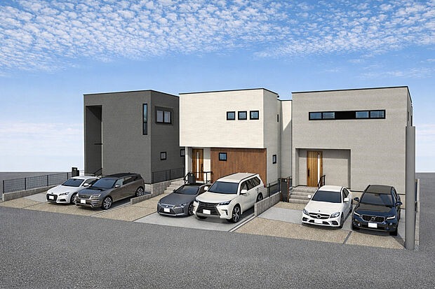 左：Ｃ号棟、中央：B号棟、右：A号棟