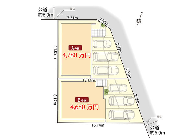 区画図　
並列駐車3台可！(車種による)