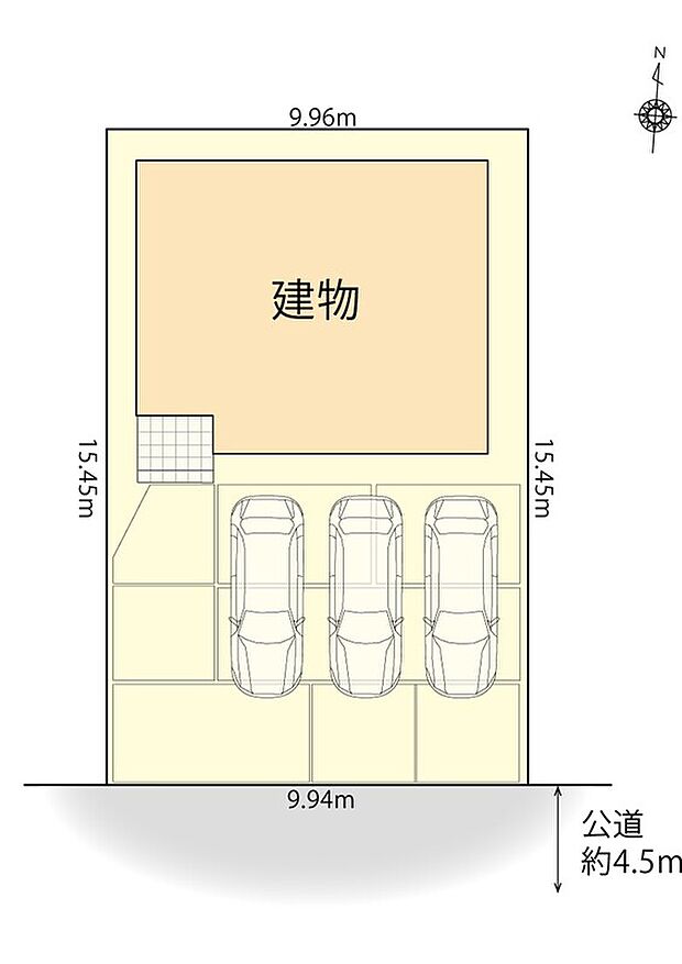 区画配置図 並列駐車3台可能(車種による)