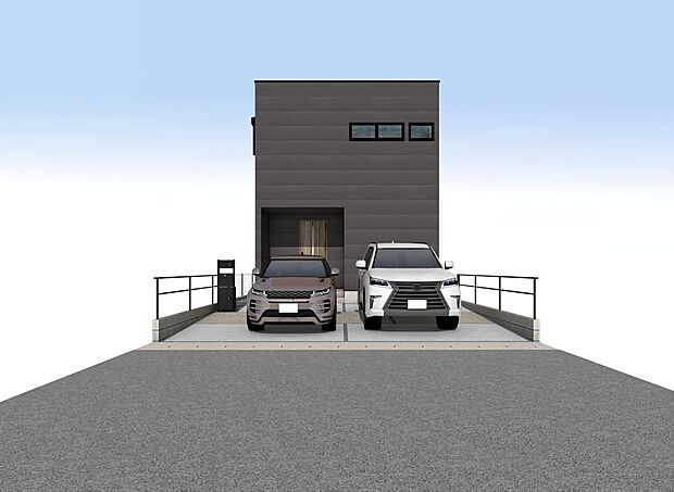 外観パース　ウォークインクローゼット・納戸の大型収納など豊富な収納力で各室内を綺麗に保てます。ガス温水式床暖房を搭載し、空気の乾燥、汚すことなく冬場でも快適です。
