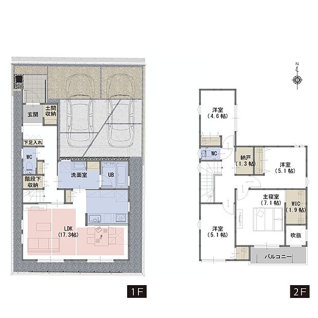 間取り図　水回りが集中しているので家事負担も軽減できる間取りです！全室収納付きで住まいをスッキリと保てます
