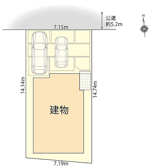 区画図 駐車並列2台可能(車種による)