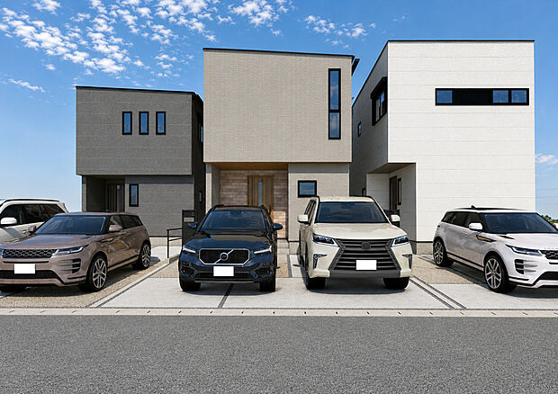 【現地外観パース　B号棟】■未完成物件の為、モデルハウスへのご案内も致します。
お気軽に「0120-928-571」までお問合せ下さい！