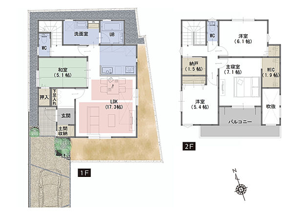 【4LDK+WIC+納戸+土間収納】■吹抜がリビングをより明るく、開放的な空間に
■家事導線を考えた間取