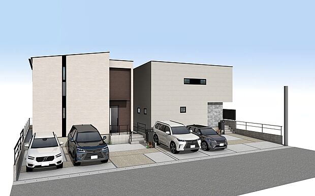 【外観パース全体】■未完成物件の為、モデルハウスへのご案内も致します。お気軽にお問合せ下さいませ。