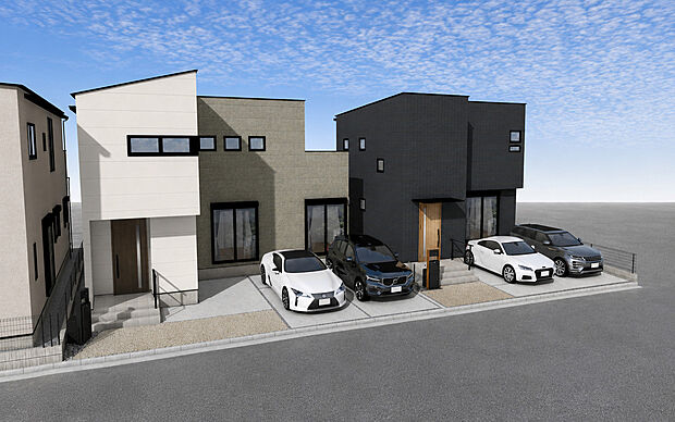 【現地外観パース BC号棟 ※C号棟成約済み】■未完成物件の為、モデルハウスへのご案内も致します。
お気軽に「0120-928-571」までお問合せ下さい!