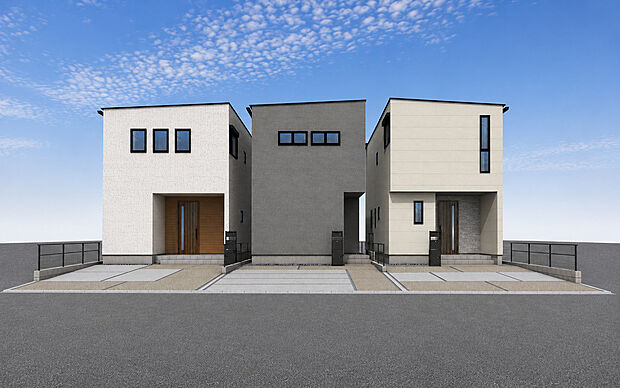 【現地外観パース　BC号棟　※C号棟成約済】■未完成物件の為、モデルハウスへのご案内も致します。
お気軽に「0120-928-571」までお問合せ下さい！