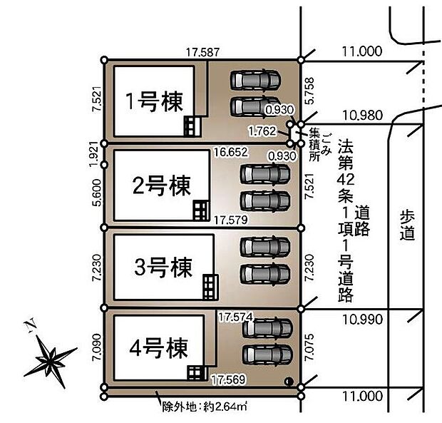 ≪全体区画図≫
ＪＲ武蔵野線「新三郷」駅まで徒歩20分！自転車利用も可能な距離です♪カースペースは全棟ゆとりある並列2台分駐車ＯＫ！