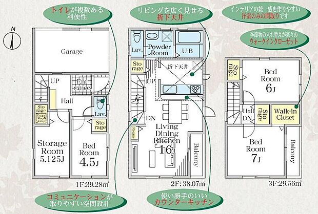 (1号棟)、価格4290万円、3LDK+S、土地面積68.16m2、建物面積106.91m2