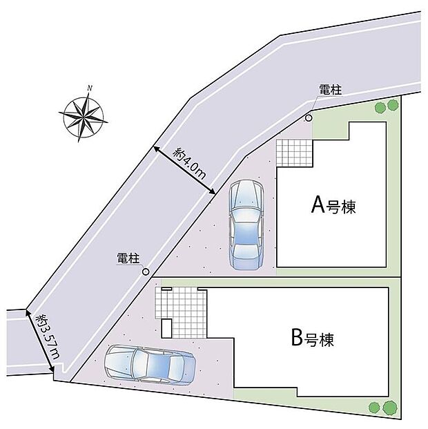 ≪全体区画図≫全邸カースペース完備！（※車種による）