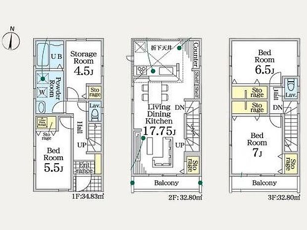 (1号棟)、価格7490万円、3LDK+S、土地面積83.58m2、建物面積100.43m2