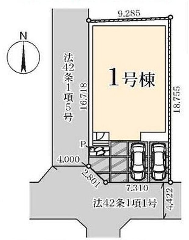 ≪全体区画図≫
南・西側道路に面した開放感ある角地です☆
駐車スペース並列2台+自転車も駐輪できる広々敷地♪