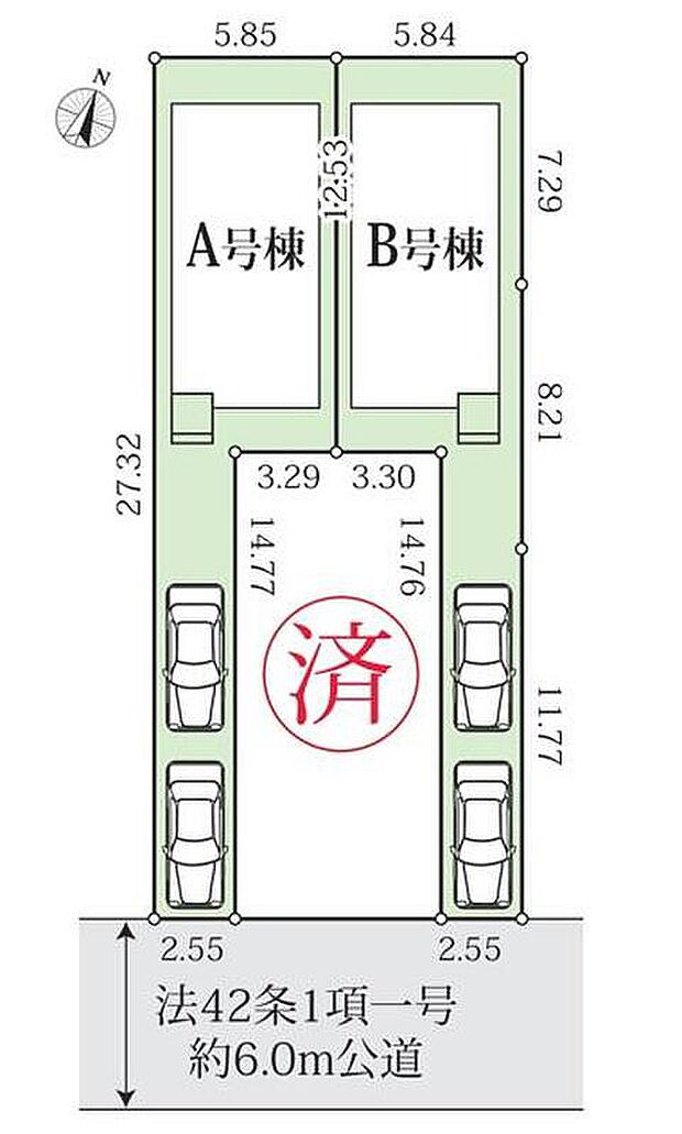 カースペース2台確保!前面道路幅は広々6mで駐車も楽々ですね!