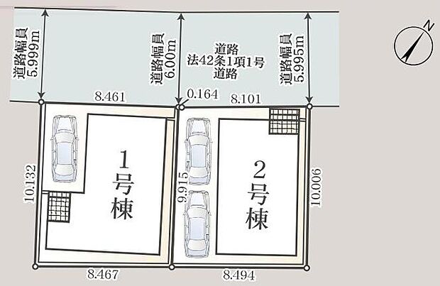≪全体区画図≫前道路6mで駐車楽々◎2号棟にはカースペース2台分！（※車種による）