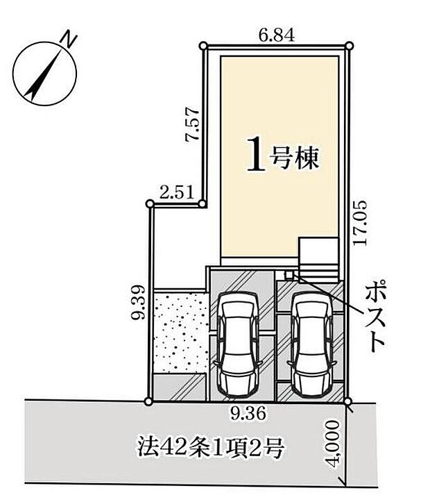 ≪全体区画図≫車高を気にせず駐車できるカースペース2台分完備！（※車種による）