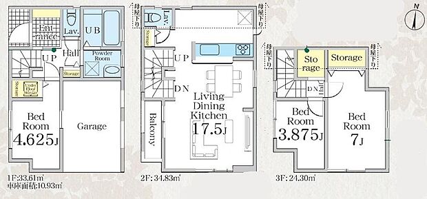 (1号棟)、価格5290万円、3LDK、土地面積55.25m2、建物面積92.74m2