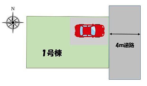 ≪全体区画図≫
カースペース1台♪
交通量が少ない住宅街なので雨の日でも車の走行音も気になりません。
