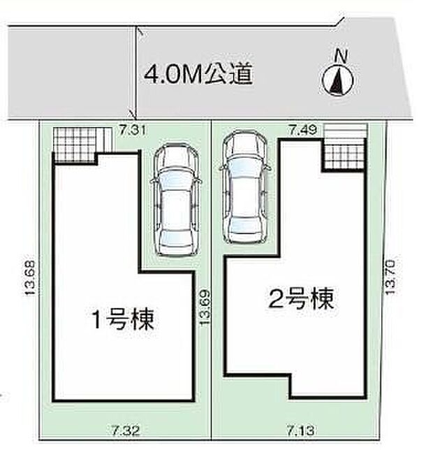 ≪全体区画図≫
カースペース1台♪前面道路は住人以外の車の進入も少なく、小さなお子様を持つご家庭にも安心です♪