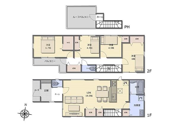 (1号棟)、4LDK、土地面積104.29m2、建物面積108.94m2