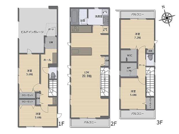 (3号棟)、4LDK+S、土地面積70.86m2、建物面積128.78m2