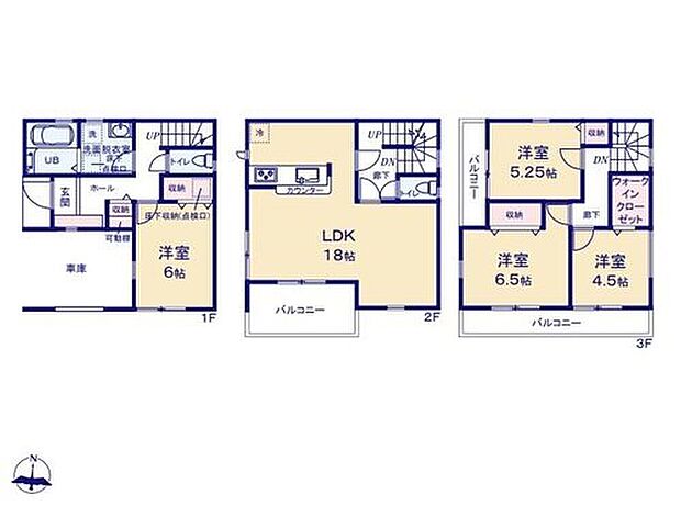 【4LDK】陽光溢れる2階のLDKは広々18帖♪1階の居室は、仕事部屋や趣味の部屋などライフスタイルに合わせて多目的に使えます♪バルコニーは3か所にございますのでお洗濯もお布団も一度にたくさん干せて快適です♪
