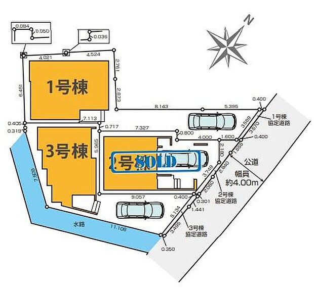 【全体区画図】前面の道路は車の往来が少ない道となっておりますので、小さなお子様のいるご家庭も安心です♪