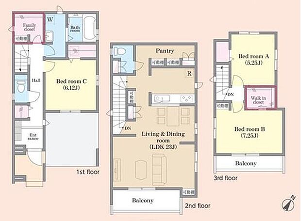 【3LDK】対面キッチンやリビング階段を採用し、ご家族の会話が自然に生まれる設計です♪
ファミリークローゼットやWICなど収納充実!お部屋がスッキリ片付きます♪