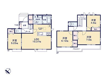 広々15.37帖のLDK！対面キッチンからはLDK全体を見渡せます♪各居室には収納を完備！お部屋をスッキリとご使用いただけます♪広々としたバルコニーならシーツなど大きな洗濯物もらくらく干せますね！ 